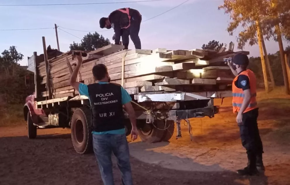 Camión retenido por circular con madera nativa robada