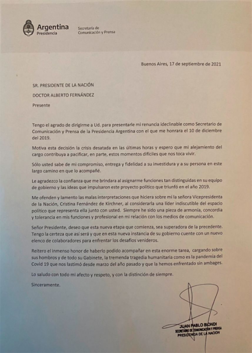 Renunció el vocero presidencial Juan Pablo Biondi Renunció el vocero presidencial Juan Pablo Biondi