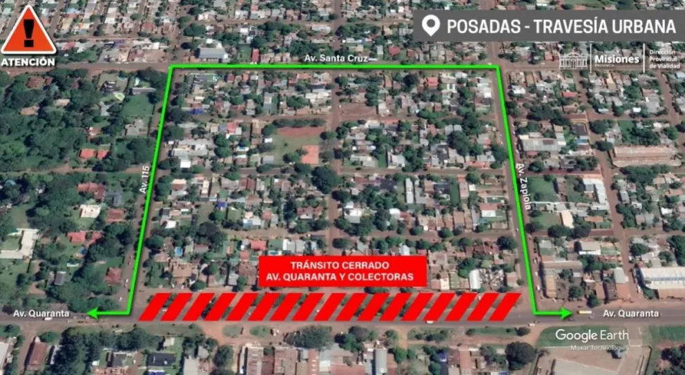 Travesía Urbana en Posadas: jueves y viernes habrá corte total de tránsito en Quaranta entre Zapiola y 115