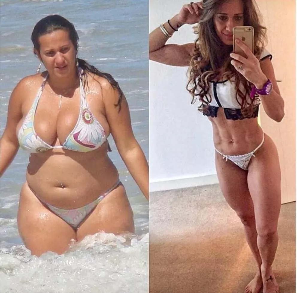 La mujer bajo de peso haciendo ejercicios y una dieta sana