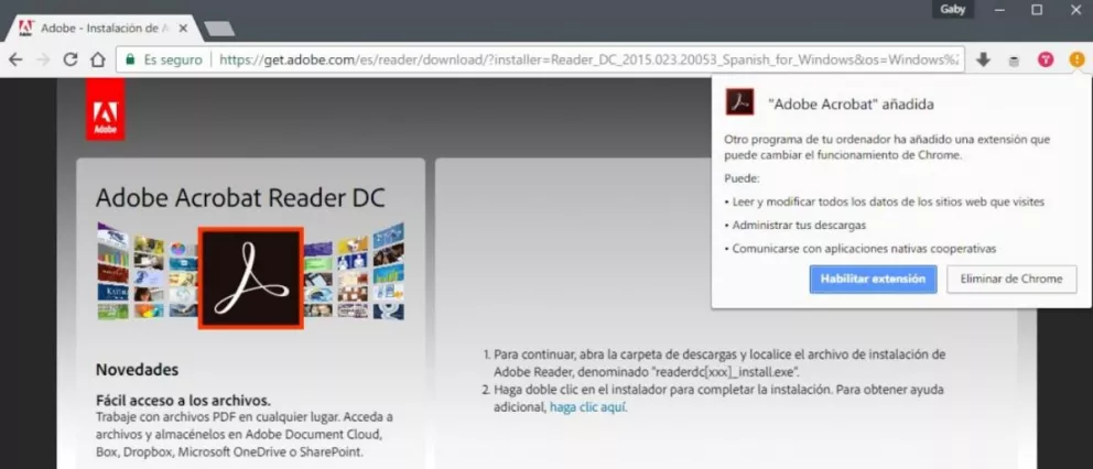 Adobe Acrobat Reader instala una extensión en Chrome sin previo aviso