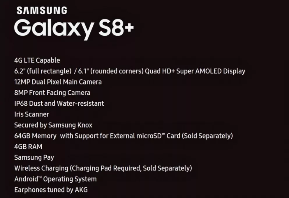 Estas son las especificaciones del Samsung Galaxy S8+