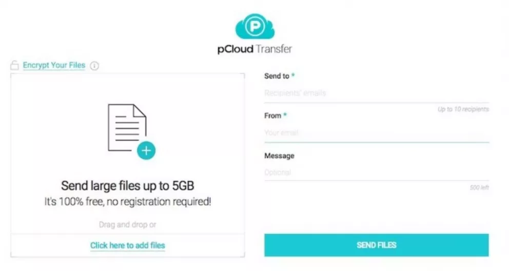 pCloud Transfer, para enviar archivos de hasta 5GB, gratis y sin registros