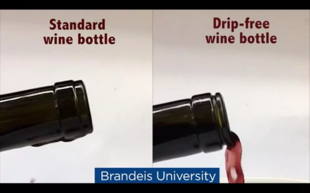 Un científico creó una botella de vino que no se derrama para no manchar el mantel
