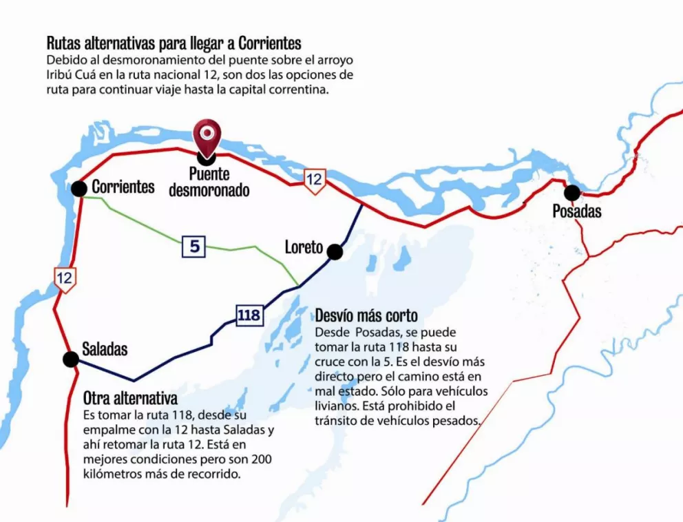 Inundación: los desvíos para poder llegar a Corrientes por la ruta 12