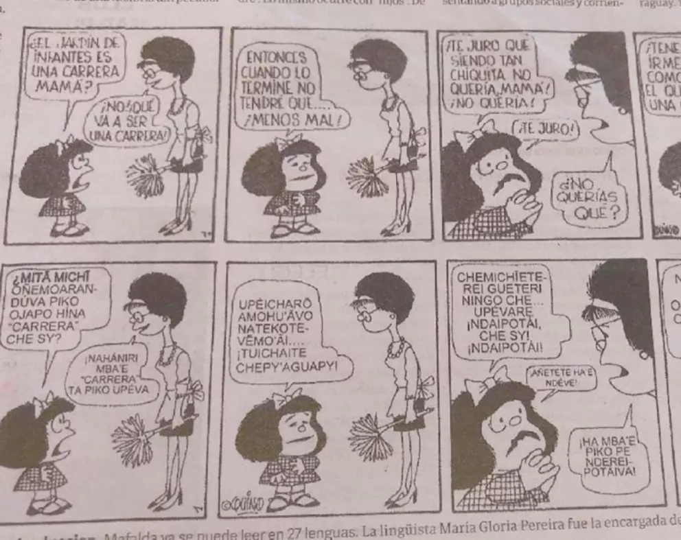Mafalda presente en el segundo libro bilingüe Che Rekoa Jasy Porã