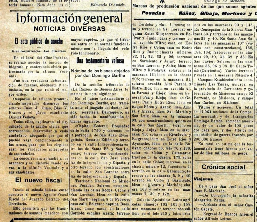 1919. Informe del diario La Tarde.