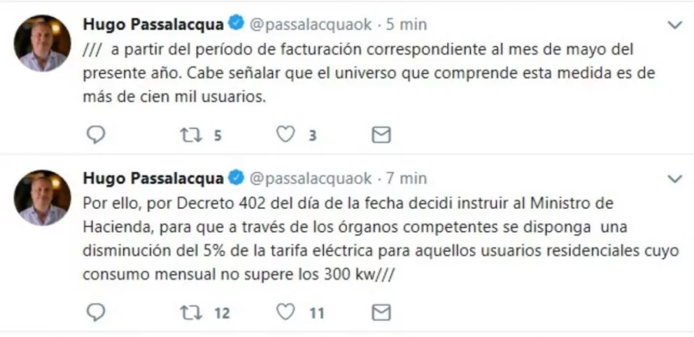 Passalacqua decretó una reducción del 5% en las tarifas eléctricas