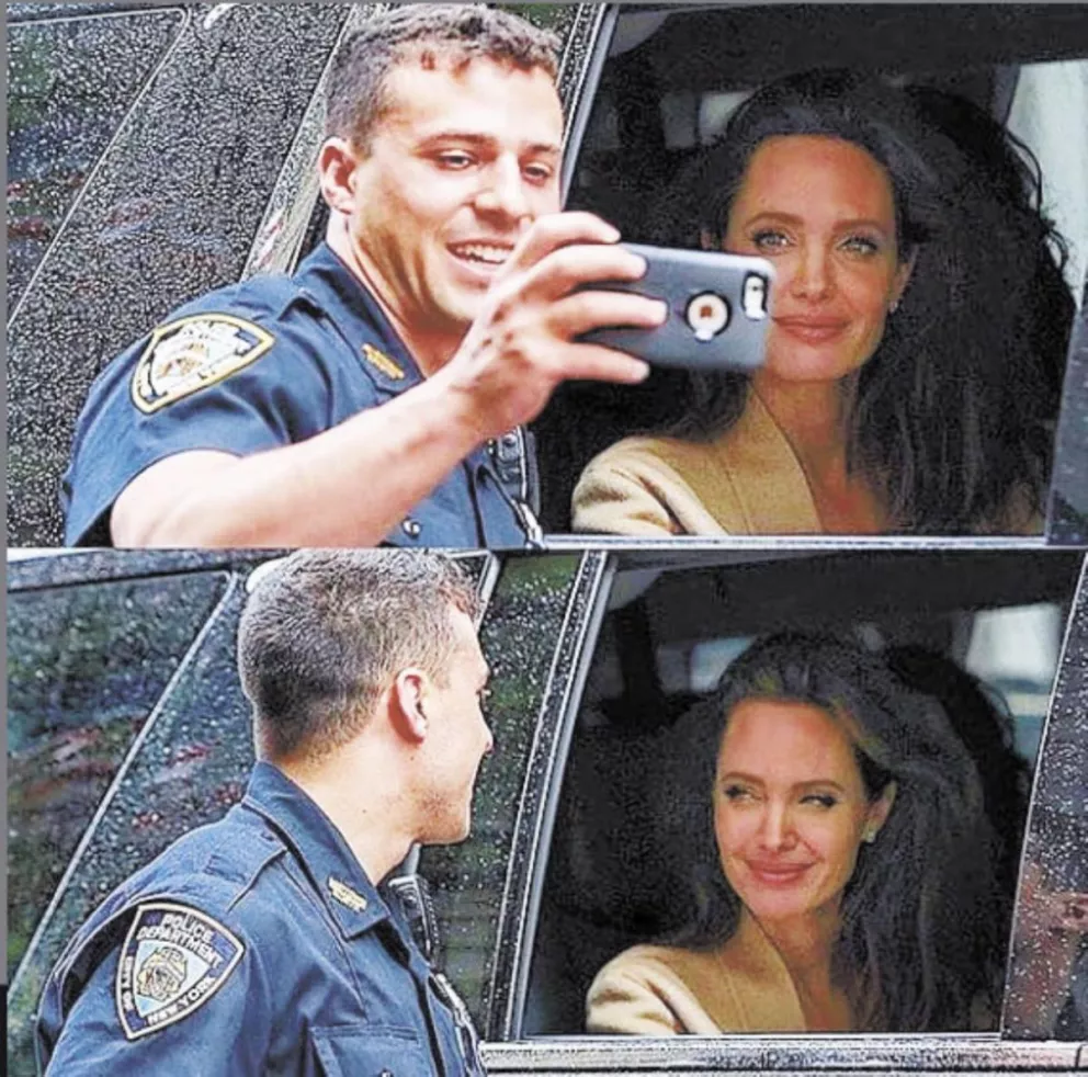 Angelina y un fan policía