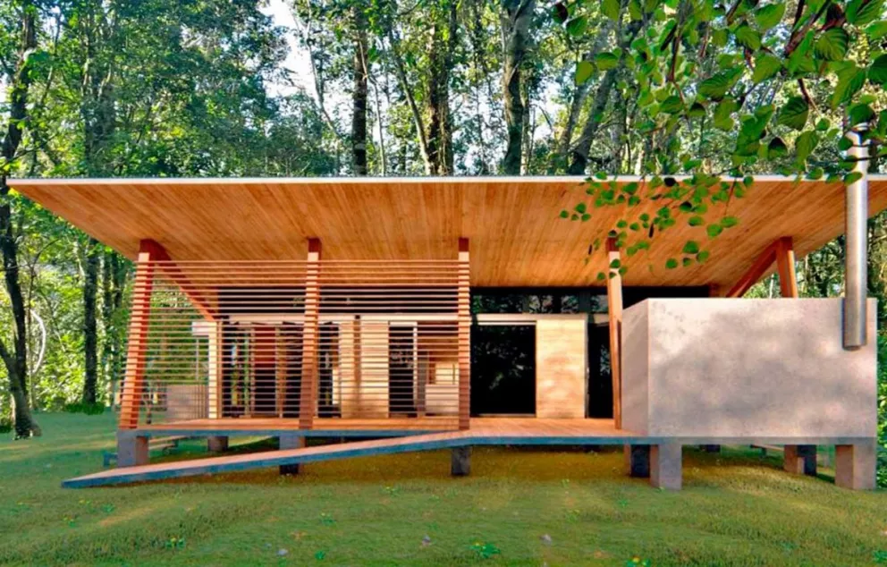 Con doble techo, permite vivir el afuera como continuidad del adentro.