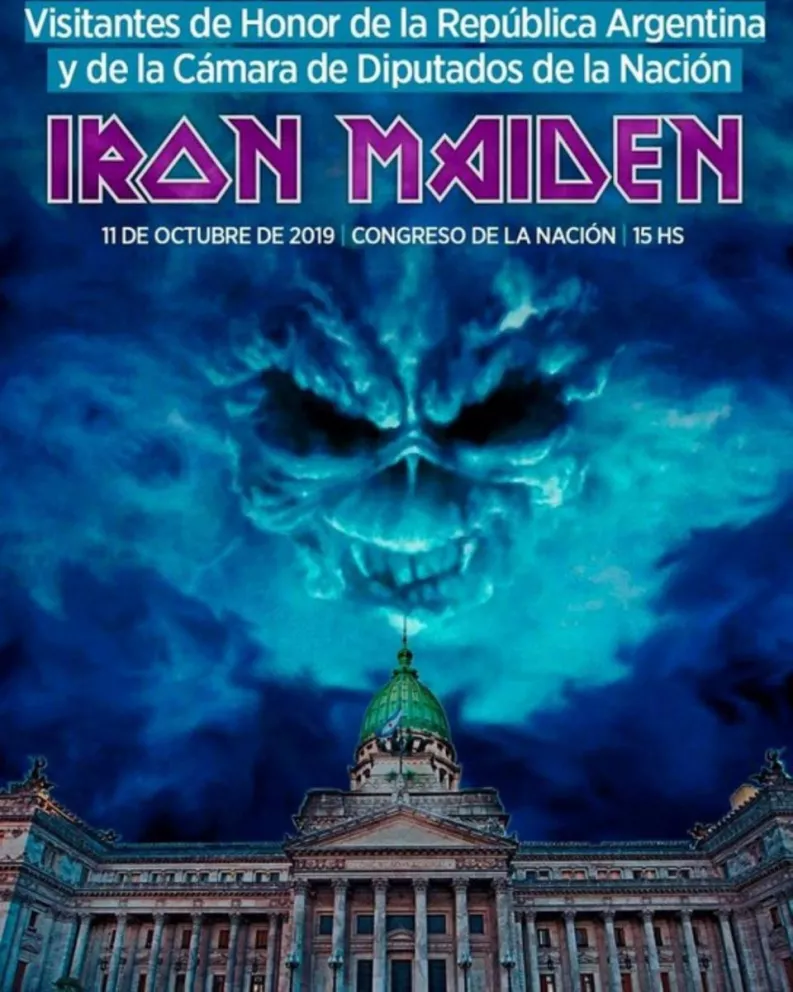 Afiche con el que se promociona en redes sociales el evento de Iron Maiden en el Congreso de la Nación