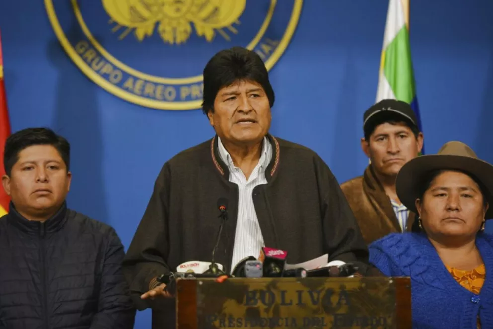 Evo Morales durante el anuncio de un nuevo llamado a elecciones, en la mañana del domingo 10 de noviembre de 2019