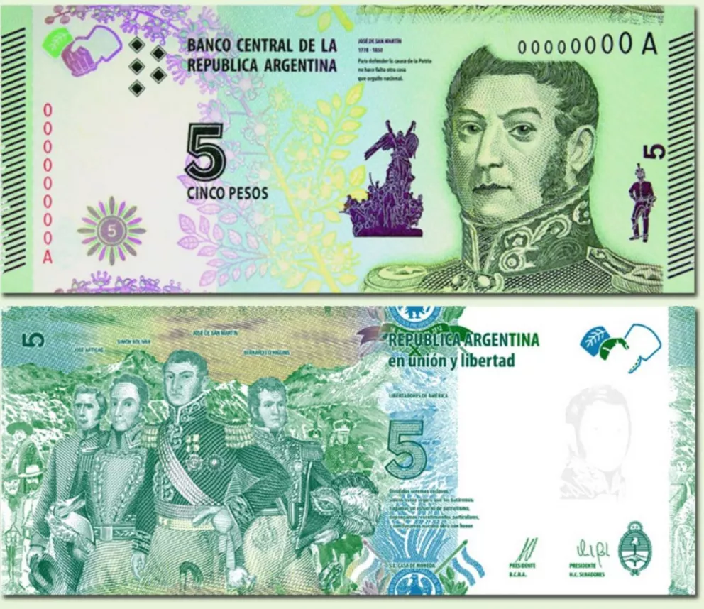 Billete de cinco pesos que deja de circular
