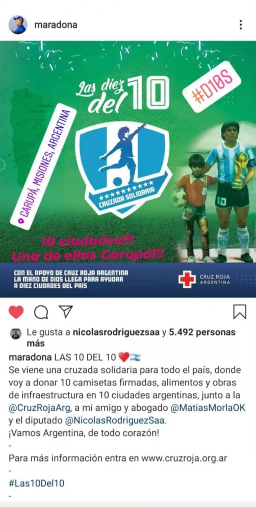 Una camiseta firmada por Maradona llegará a Misiones para ayudar a la Cruz Roja