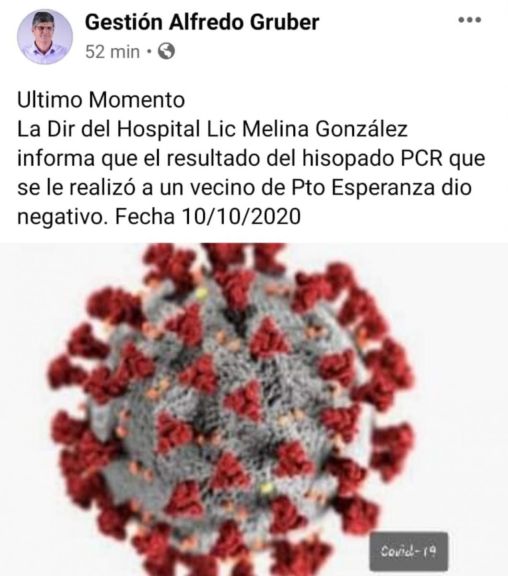 El paciente sospechoso de Puerto Esperanza dio negativo para Covid-19 El paciente sospechoso de Puerto Esperanza dio negativo para Covid-19