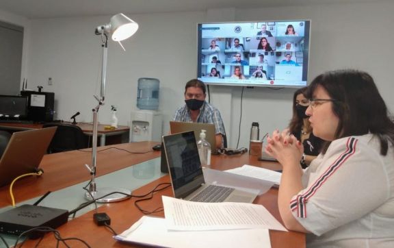 La diputada Natalia Rodríguez encabezando la reunión, por videoconferencia, donde se firmó el dictamen de los presupuestos La diputada Natalia Rodríguez encabezando la reunión, por videoconferencia, donde se firmó el dictamen de los presupuestos