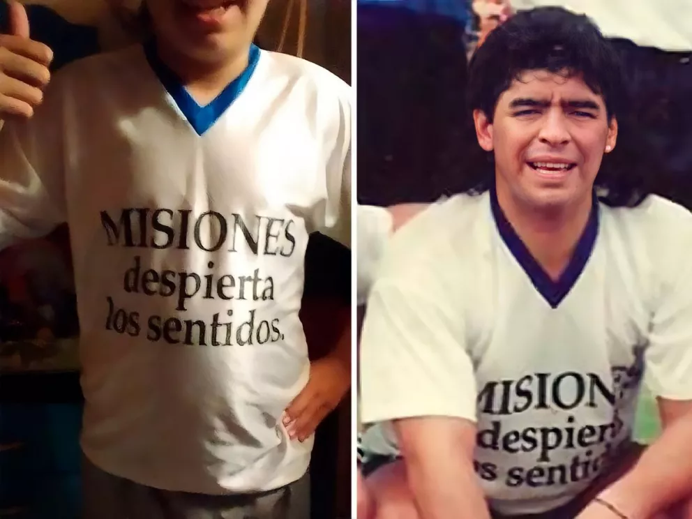 Un gesto de Diez: Obsequió a su nieto la camiseta que usó Maradona en su visita a Misiones