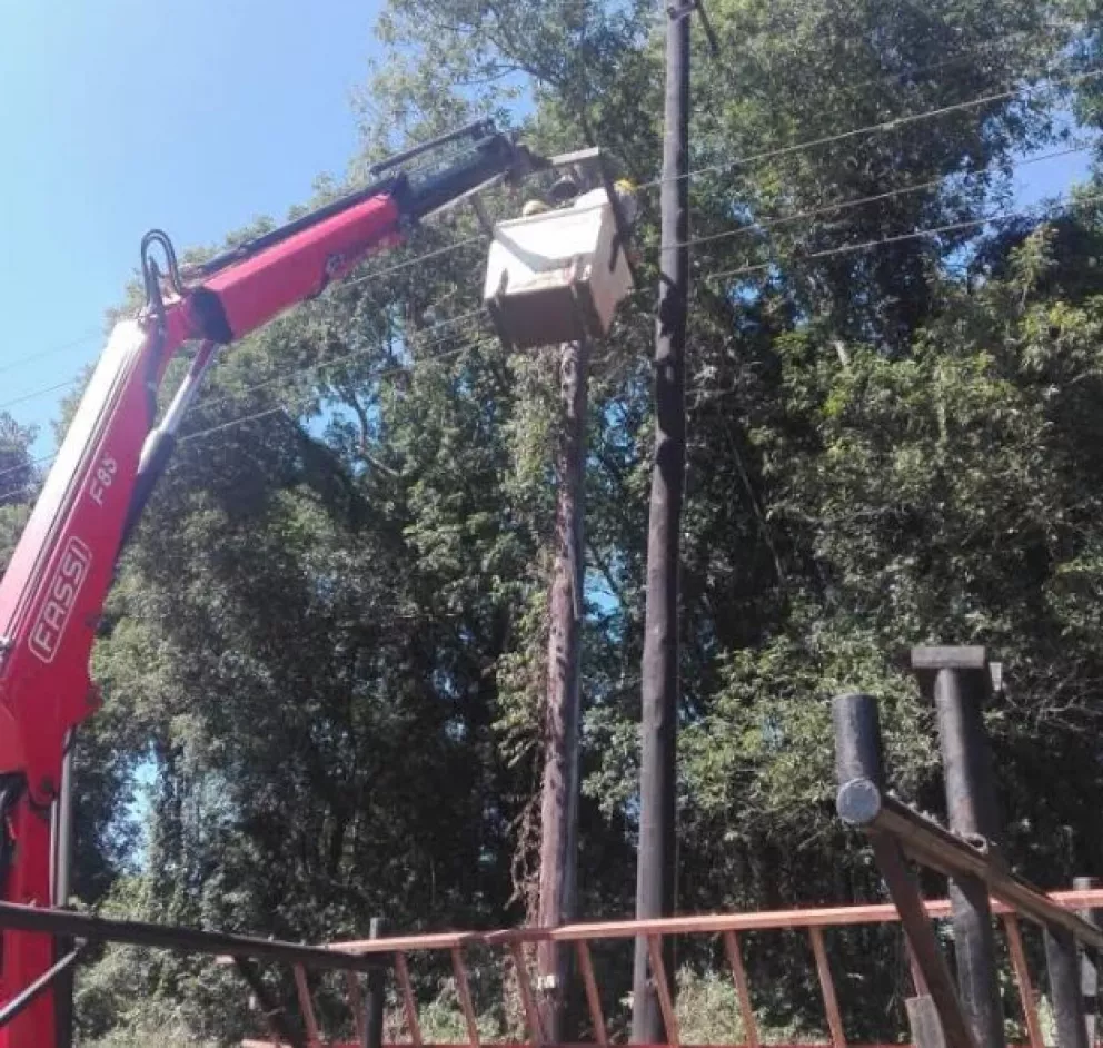 Se realizaron reparaciones en el tendido eléctrico y postes en Montecarlo