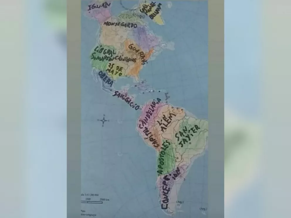 Mapa de América se volvió viral en redes por sus extrañas referencias a departamentos de Misiones